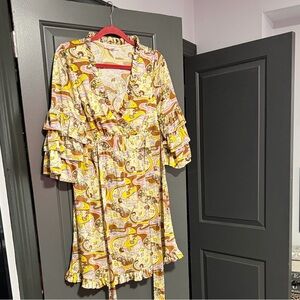 Betsey Johnson Yellow and Brown Patterned Dress